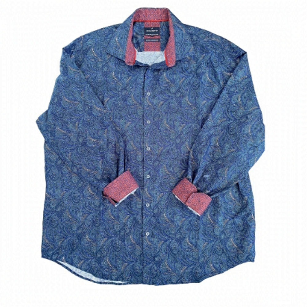 DANIEL Hechter Paris Long Sleeve Button Down Shirt, Blue Paisley, 2XL